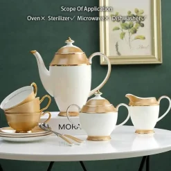 The Cozy Mug Küche & Esszimmer-Luxuriöses Tee- und Kaffeeset aus goldenem Bone China – elegantes Trinkgeschirr aus Porzellan