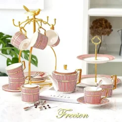 Feast u0026 Flair Küche & Esszimmer-Luxuriöses Tee- und Kaffeeset aus Bone China – Elegantes Trinkgeschirr aus goldfarbenem Porzellan