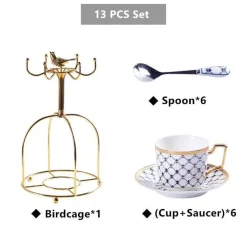 The Cozy Mug Küche & Esszimmer-Luxuriöses Tee- und Kaffeeset aus Bone China – Elegante Kanne und Tassen aus goldfarbenem Porzellan