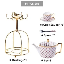 The Cozy Mug Küche & Esszimmer-Luxuriöses Tee- und Kaffeeset aus Bone China – Elegante Kanne und Tassen aus goldfarbenem Porzellan