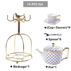 The Cozy Mug Küche & Esszimmer-Luxuriöses Tee- und Kaffeeset aus Bone China – Elegante Kanne und Tassen aus goldfarbenem Porzellan