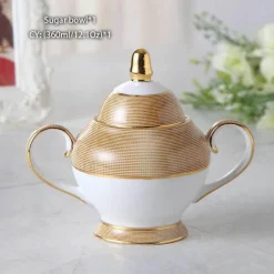 Feast u0026 Flair Küche & Esszimmer-Luxuriöses Teeservice aus Knochenporzellan mit Goldbesatz, Teekanne, Kaffeetassen und Milchkännchen