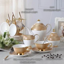 Feast u0026 Flair Küche & Esszimmer-Luxuriöses Teeservice aus Knochenporzellan mit Goldbesatz, Teekanne, Kaffeetassen und Milchkännchen