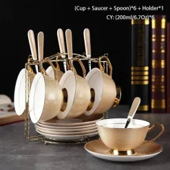 Feast u0026 Flair Küche & Esszimmer-Luxuriöses Teeservice aus Knochenporzellan mit Goldbesatz, Teekanne, Kaffeetassen und Milchkännchen