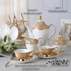 Feast u0026 Flair Küche & Esszimmer-Luxuriöses Teeservice aus Knochenporzellan mit Goldbesatz, Teekanne, Kaffeetassen und Milchkännchen