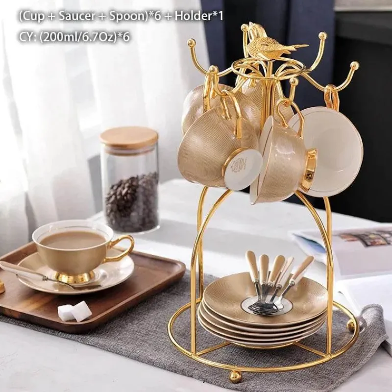 Feast u0026 Flair Küche & Esszimmer-Luxuriöses Teeservice aus Knochenporzellan mit Goldbesatz, Teekanne, Kaffeetassen und Milchkännchen