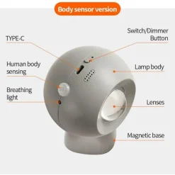 Timeless Touch Wohndeko|Beleuchtung-Magnetische wiederaufladbare Wandlampe - Einstellbares rotierendes Licht