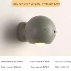 Timeless Touch Wohndeko|Beleuchtung-Magnetische wiederaufladbare Wandlampe - Einstellbares rotierendes Licht