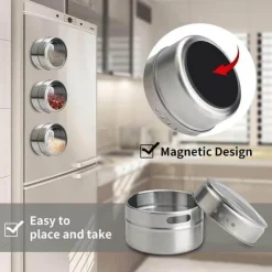 The Culinary Kit Küche & Esszimmer-Magnetisches Gewürzdosen-Set – Gewürzbehälter aus Edelstahl