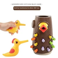 The Decor Haven Babyspielzeug-Magnetisches Spechtspielzeug – lustiges Wurmfangspiel für Kinder