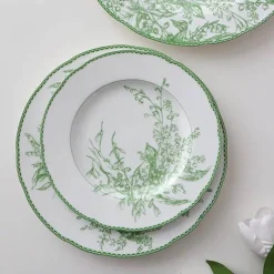 Elegance at the Table Küche & Esszimmer-Maiglöckchen-Porzellanteller - Medieval Green Tableware Collection