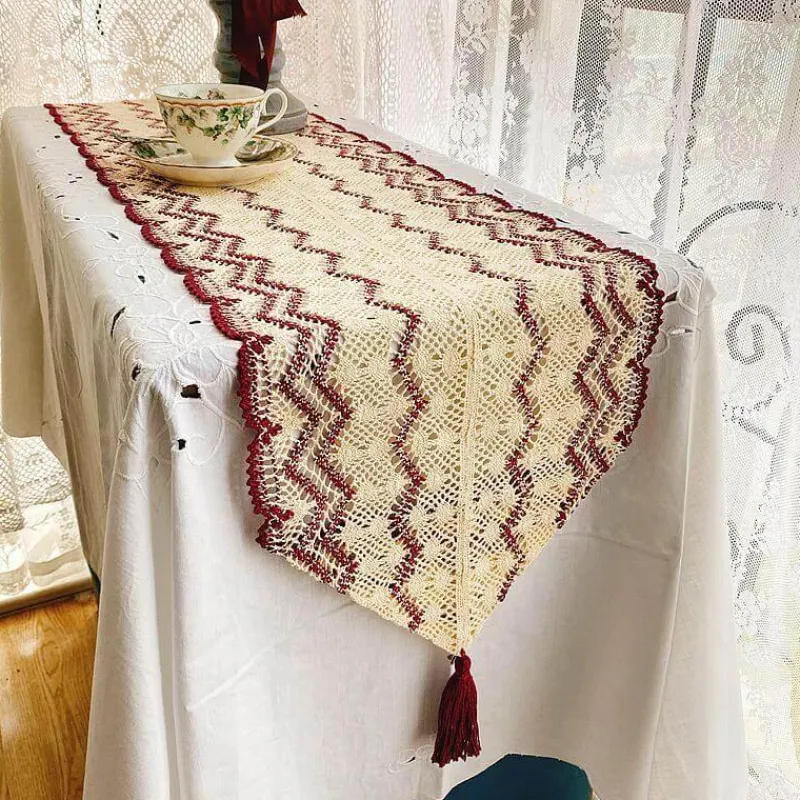 Fine Table Threads Küche & Esszimmer-Makramee-Tischläufer – Wellenhohl-Design, dekorativer Akzent