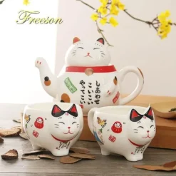 Feast u0026 Flair Küche & Esszimmer-Maneki Neko Teeservice – Lucky Cat Porzellan Teekanne Tasse