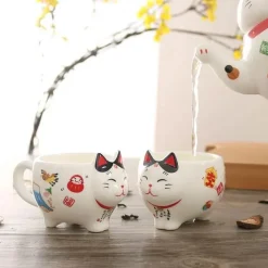 Feast u0026 Flair Küche & Esszimmer-Maneki Neko Teeservice – Lucky Cat Porzellan Teekanne Tasse