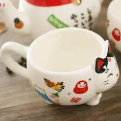 Feast u0026 Flair Küche & Esszimmer-Maneki Neko Teeservice – Lucky Cat Porzellan Teekanne Tasse