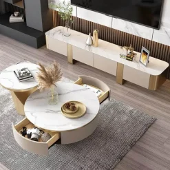 Willow u0026 Whim Möbel-Marble Coffee Table Set - Modern Chic Stone Design