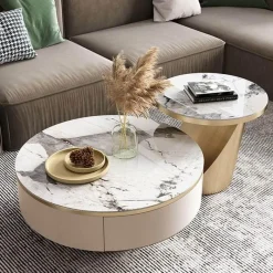 Willow u0026 Whim Möbel-Marble Coffee Table Set - Modern Chic Stone Design