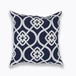 Pillow Haven Bettzeug-Marineblauer weißer Vierpass-Kissenbezug – 45 x 45 cm, bestickter Kissenbezug