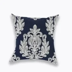 Pillow Haven Bettzeug-Marineblauer weißer Vierpass-Kissenbezug – 45 x 45 cm, bestickter Kissenbezug
