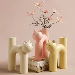 The Finishing Touch Wohndeko-Marmorierte Katzenvase aus Porzellan – dekorativer Katzen-Übertopf