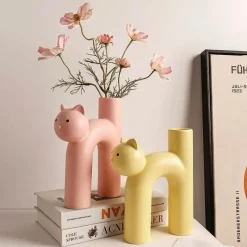 The Finishing Touch Wohndeko-Marmorierte Katzenvase aus Porzellan – dekorativer Katzen-Übertopf