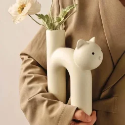 The Finishing Touch Wohndeko-Marmorierte Katzenvase aus Porzellan – dekorativer Katzen-Übertopf