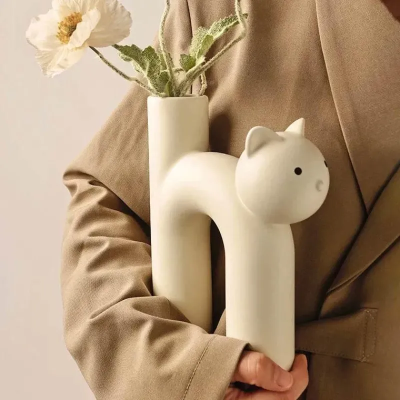 The Finishing Touch Wohndeko-Marmorierte Katzenvase aus Porzellan – dekorativer Katzen-Übertopf