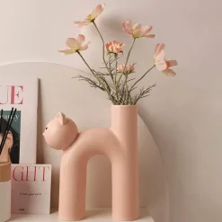 The Finishing Touch Wohndeko-Marmorierte Katzenvase aus Porzellan – dekorativer Katzen-Übertopf