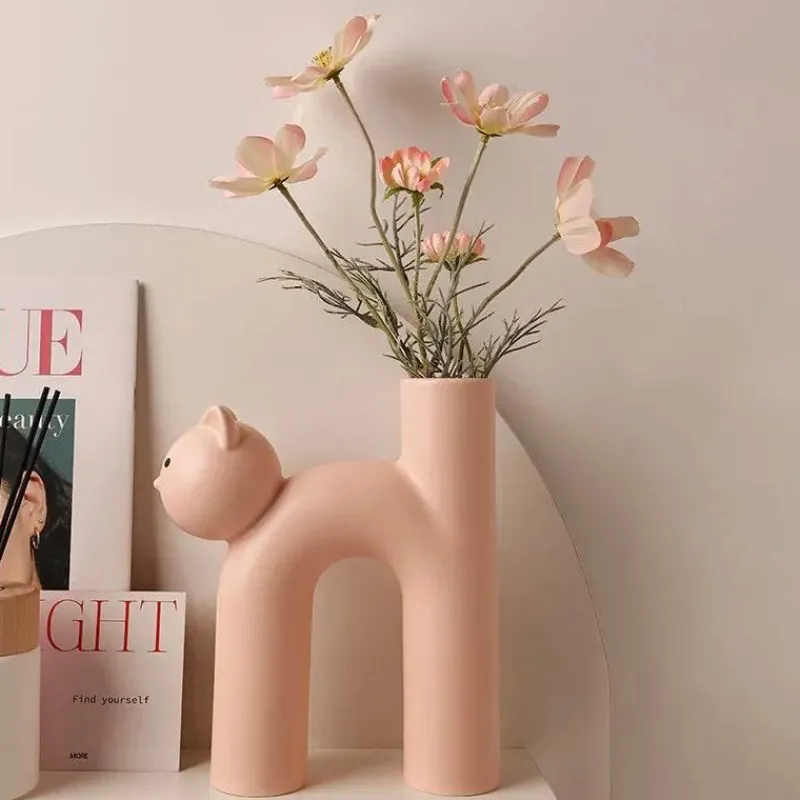 The Finishing Touch Wohndeko-Marmorierte Katzenvase aus Porzellan – dekorativer Katzen-Übertopf