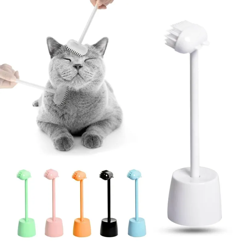 TailTrend Haustierspielzeug-Massagebürste zur Katzenpflege – Interaktives Haustierspielzeug mit Ständer