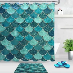 Aqua Essence Badezimmer-Meerjungfrau-Duschvorhang – Badezimmerdekor mit Meeresmotiven