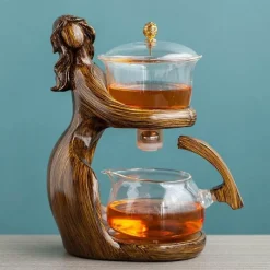 The Decor Haven Küche & Esszimmer-Meerjungfrau-Teekanne – Traumhaftes Teeservice aus Holz