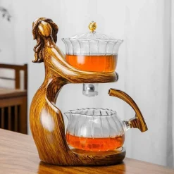 The Decor Haven Küche & Esszimmer-Meerjungfrau-Teekanne – Traumhaftes Teeservice aus Holz