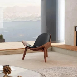 Comfort u0026 Style Möbel-Mid Century Shell Lounge Chair - Moderner Akzentstuhl aus schwarzem PU-Leder