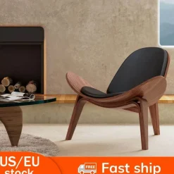 Comfort u0026 Style Möbel-Mid Century Shell Lounge Chair - Moderner Akzentstuhl aus schwarzem PU-Leder
