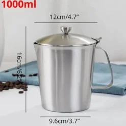 Tom Küche & Esszimmer-Milchaufschäumkrug aus Edelstahl mit Deckel - Messbecher