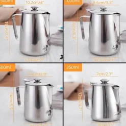 Tom Küche & Esszimmer-Milchaufschäumkrug mit Deckel – Barista-Werkzeug aus Edelstahl für Latte Cappuccino