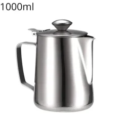 Tom Küche & Esszimmer-Milchaufschäumkrug mit Deckel – Barista-Werkzeug aus Edelstahl für Latte Cappuccino