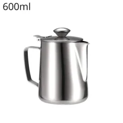 Tom Küche & Esszimmer-Milchaufschäumkrug mit Deckel – Barista-Werkzeug aus Edelstahl für Latte Cappuccino