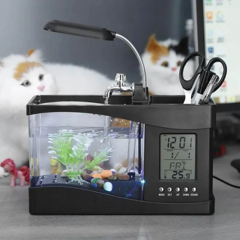 Comfort u0026 Style Heimwerkzeuge-Mini-Aquarium mit LCD-Uhr – digitales Wasser-Dekor für Zuhause