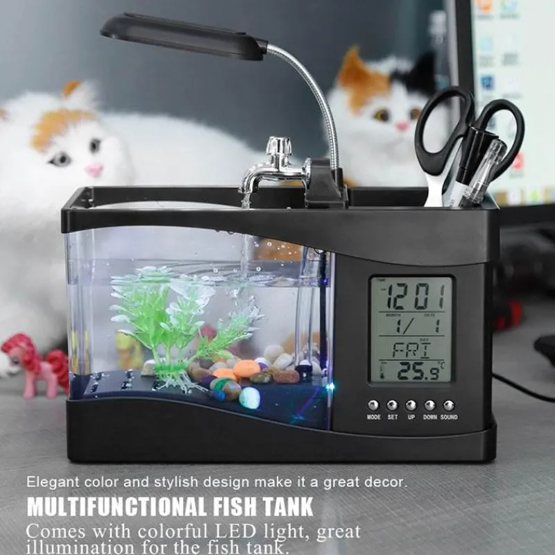 Comfort u0026 Style Heimwerkzeuge-Mini-Aquarium mit LCD-Uhr – digitales Wasser-Dekor für Zuhause