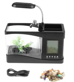 Comfort u0026 Style Heimwerkzeuge-Mini-Aquarium mit LCD-Uhr – digitales Wasser-Dekor für Zuhause