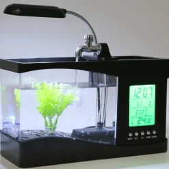 Comfort u0026 Style Heimwerkzeuge-Mini-Aquarium mit LCD-Uhr – digitales Wasser-Dekor für Zuhause