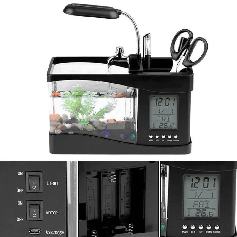 Comfort u0026 Style Heimwerkzeuge-Mini-Aquarium mit LCD-Uhr – digitales Wasser-Dekor für Zuhause