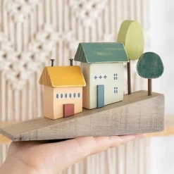 The Gilded Nest Babyspielzeug-Miniatur-Dorf-Dekor – nordischer Akzent aus Holz für das hügelige Zuhause