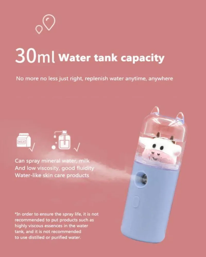 Comfort u0026 Style Frauenpflege|Körperpflege-Mini-Gesichtsdampfer mit Cartoon-Tiermotiv – wiederaufladbarer USB-Luftbefeuchter