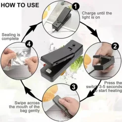 Tom Küche & Esszimmer-Mini-Heißsiegelgerät – wiederaufladbarer Küchenbeutelclip per USB