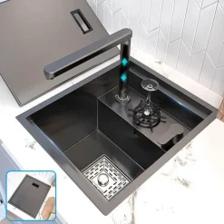 The Culinary Kit Küche & Esszimmer-Mini-Spüle aus Edelstahl – Versteckte Tassenspüle