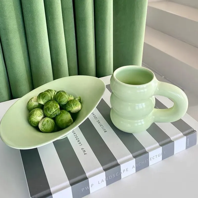 Tom Wohndeko-Modera Thick Ceramic Mug – Modern Ribbed Sculpted Coffee Cup