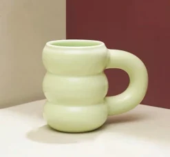 Tom Wohndeko-Modera Thick Ceramic Mug – Modern Ribbed Sculpted Coffee Cup